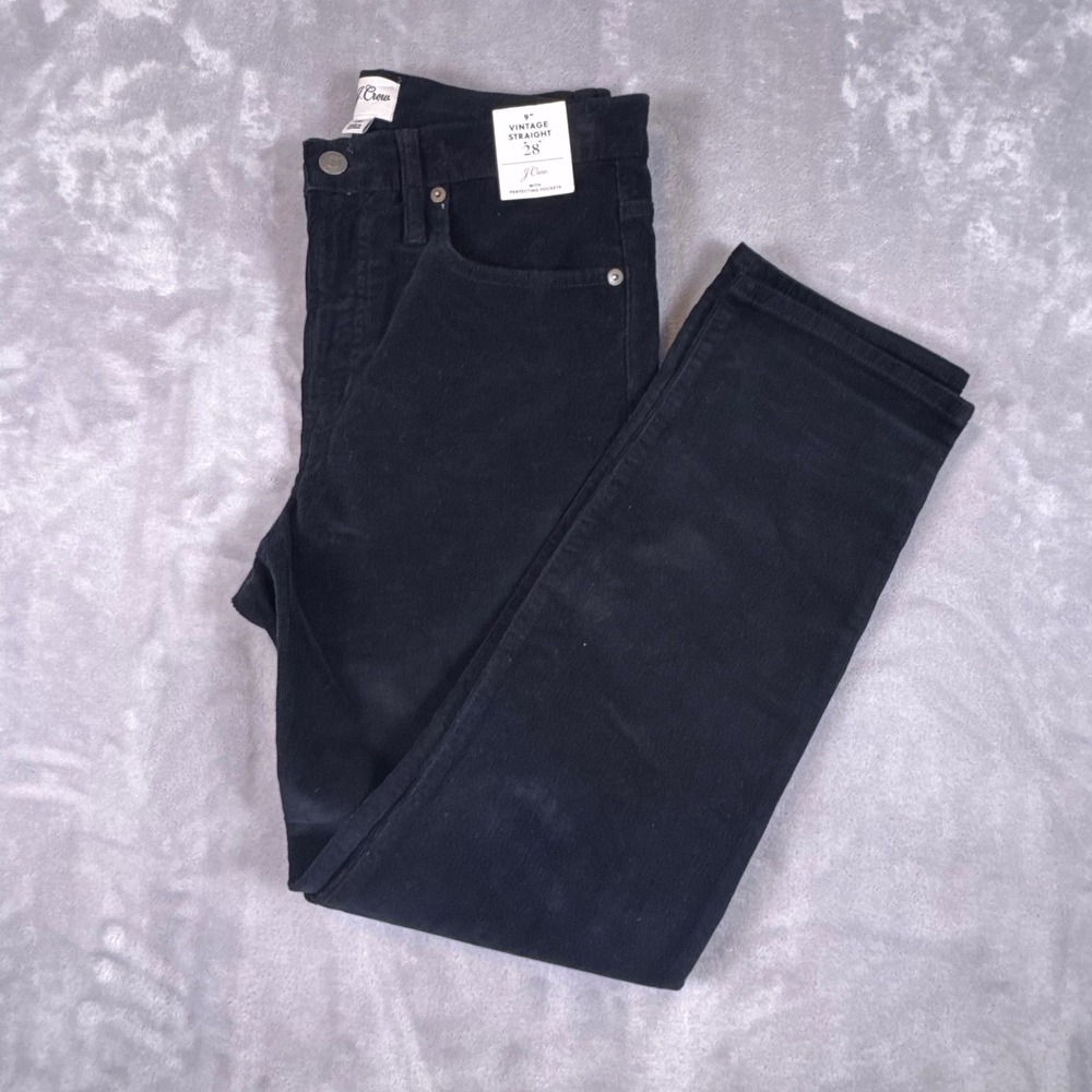 J.Crew 9" Vintage Straight Corduroy Pants Womens 28 Black Perfecting Pockets NEW